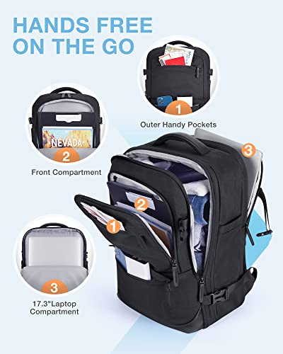 BAGSMART 37L Expandable Travel Backpack Compression Carry On Daypack - color: Obsidian Black