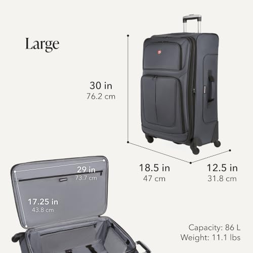 SwissGear Sion Softside Expandable Spinner Luggage Durable Lightweight Travel Suitcase, Dark Grey, 3-Piece Set (Carry-On/Medium/Large) - color: Dark Grey, size: 3-Piece Set (Carry-On/Medium/Large)