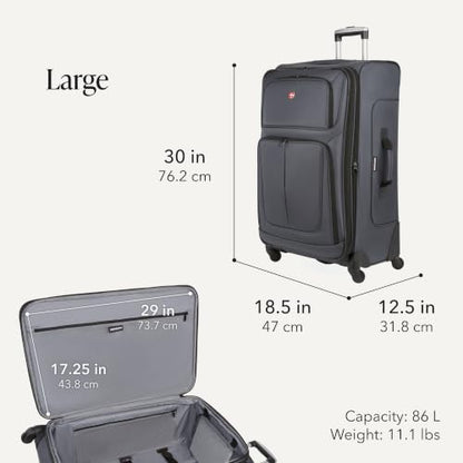 SwissGear Sion Softside Expandable Spinner Luggage Durable Lightweight Travel Suitcase, Dark Grey, 3-Piece Set (Carry-On/Medium/Large) - color: Dark Grey, size: 3-Piece Set (Carry-On/Medium/Large)