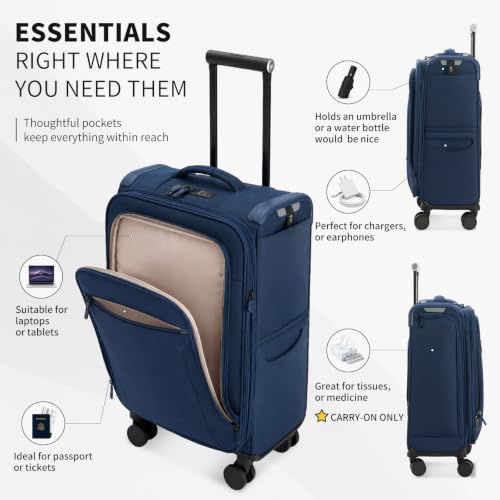 Verage Toledo Carry On Luggage Softside Expandable Suitcase with Spinner Wheel (20-Inch, Navy) - color: Navy, size: Carry-On 20-Inch