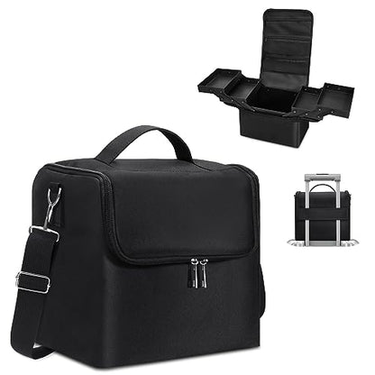 Large Makeup Carrying Train Case for Women, 4 Tier Travel Bag Box, Black - color: Black Regular
