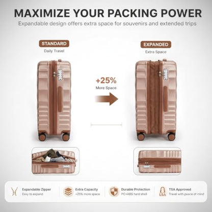 Rosamo 5 Piece Luggage Set Expandable Suitcase 22x14x9 Airline Approved Carry on, ABS Hard Case Suitcases with Spinner Wheels, TSA Lock, Yellow, 5PCS, Central Hardside Expandable Luggage with Spinner - color: Rose Gold, size: 5PC Set (20"/24"/28"/TB/DB)