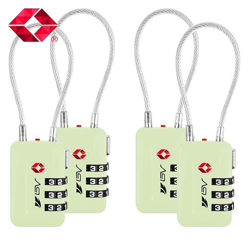 BV Luggage Locks TSA Accepted, Travel Sentry Approved 3-Digit Combination Suitcase Locks with Open Alert & Flexible Cable for Travel, Backpacks, Lockers, Cases, Mint Green, 4 Pack - color: Mint Green 4-Pack