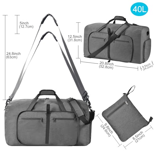 Felipe Varela Foldable Duffle Bag for Travel Weekend Overnight Gym Camping - color: C Gray, size: 40L