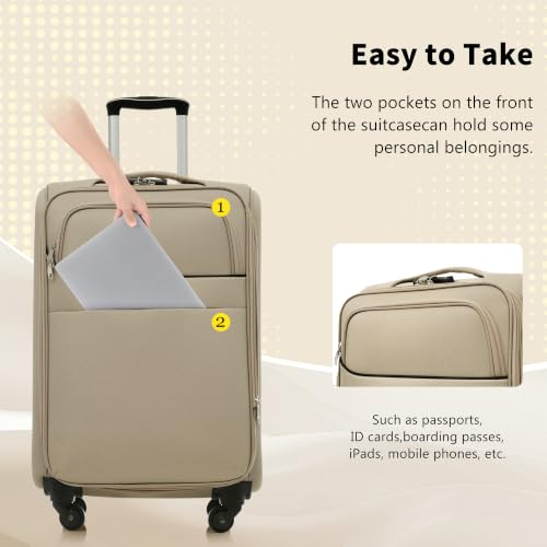 Luggage Set,Softside Polyestey with front pockets,4 Piece - color: khaki