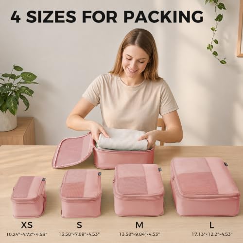 4 Piece Compression Packing Cubes for 3–7 Day Travel, Dusty Pink - color: Dusty Pink, size: 4 Pack