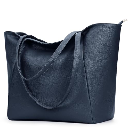 KALIDI Large Tote Bag Vegan Leather 16L Casual Zipper Work Weekender - color: Marine