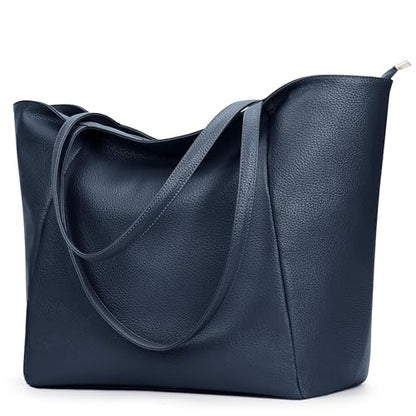 KALIDI Large Tote Bag Vegan Leather 16L Casual Zipper Work Weekender - color: Marine