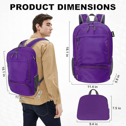 HOLYLUCK 20L lightweight packable Hiking Daypack Foldable Backpack for Men Women Small Travel Outdoor Foldable Shoulder Bag - color: Purple