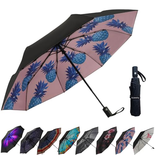 LLanxiry Compact Travel Umbrella, Windproof Automatic Umbrellas for Rain - color: Pineapple (Auto), size: 44 Inch