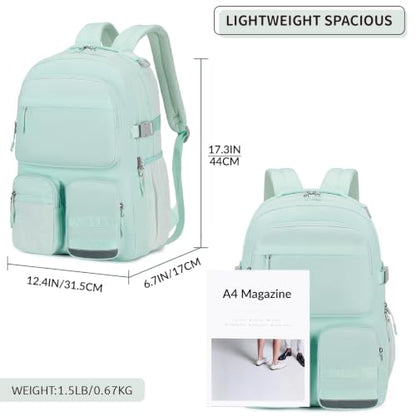 Lohol Water Resistant Backpack with Multifunctional Pockets for Teens, Durable Bookbag fits 15.6 inch Laptop for School Travel College, 25L, Light Green - color: Light Green