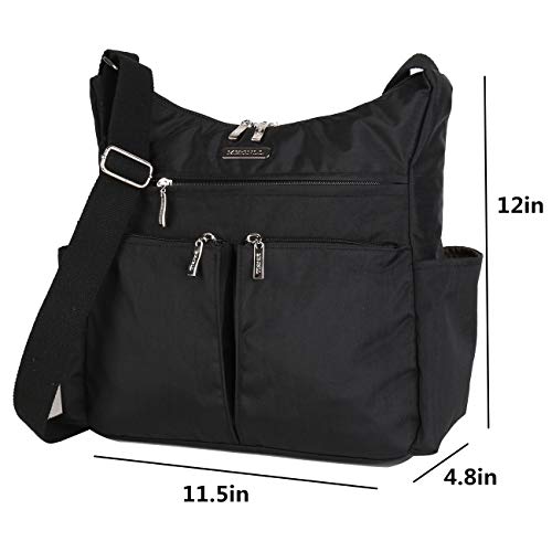 MHCNLL Anti Theft Crossbody Purse RFID Women Nylon Waterproof Lightweight Shoulder Bag - color: Black