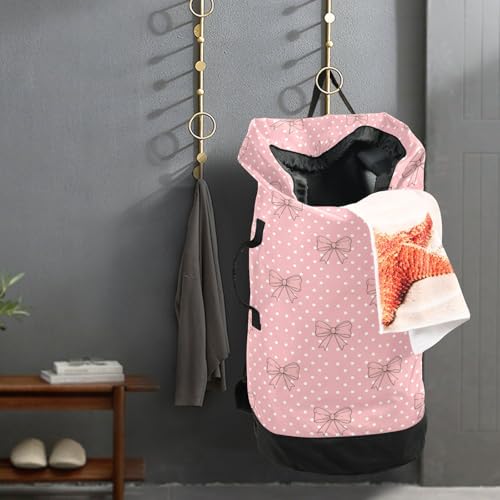 Bow Polka Dot Light Laundry Bag Backpack Bags Mesh Wash Laundry Bags Dirty Clothes Organizer for Vacation Road Trip Essentials Dorm - color: 18-Bow Polka Dot