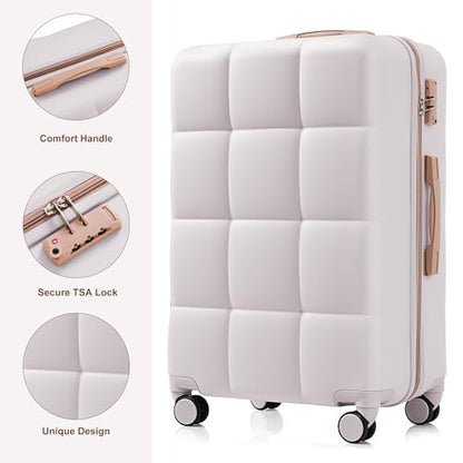 Hard Shell Suit case with Spinner Wheel Lightweight TSA Lock - color: gray(horizontal stripe), size: 20/24/28 Inch