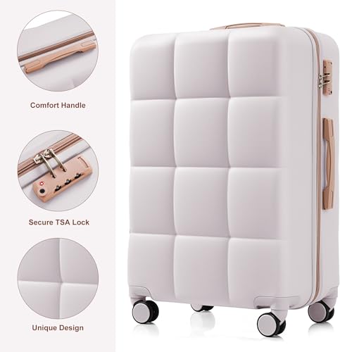 Hard Shell Suit case with Spinner Wheel Lightweight TSA Lock - color: gray(horizontal stripe), size: 20/24/28 Inch
