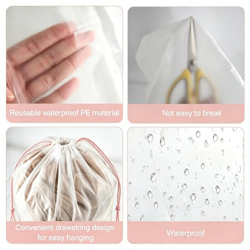 PLULON 32Pcs Clear Shoe Bags Waterproof Drawstring bulk for Travel Storage - color: Clear with Pink-Color String