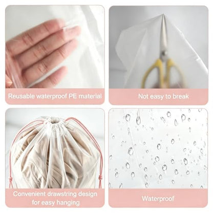 PLULON 32Pcs Clear Shoe Bags Waterproof Drawstring bulk for Travel Storage - color: Clear with Pink-Color String