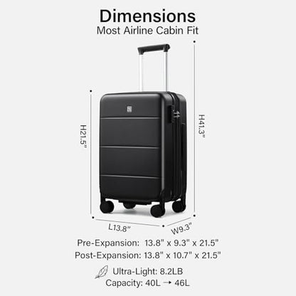 Hanke Carry On Luggage 22x14x9 Airline Approved Hardside 20 Inch Suitcase - color: Jet Black, size: 20 Inch EXT