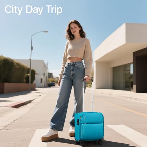 Hanke Underseat Carry On Luggage with Wheels, Small Suitcase, Rolling Bag - color: Caribbean Blue, size: 16 Inch Underseat