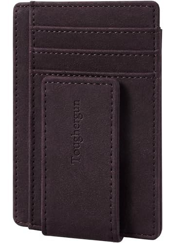 Toughergun Slim Wallet for Men RFID Blocking Money Clip, Minimalist Front Pocket Credit Card Holder, Magnetic Thin Mens Wallets with ID Window - color: Deep Purple