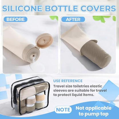 Silevoler 16Pack Travel Bottles for Toiletries, Bottles, Jars, and Covers - color: Cream