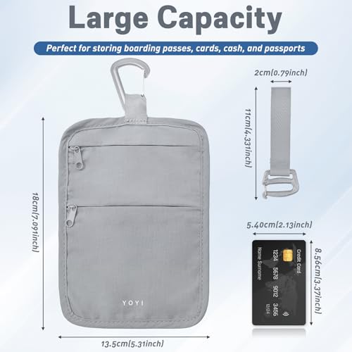 Anti-Theft Belt Waist Travel Wallet Hidden Passport 3-Zone Clip Carabiner - color: Grey