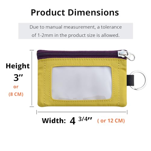 RFID 차단 여행용 지갑, 조절 가능한 랜야드 포함, 작은 나일론 지퍼 파우치 및 신분증, 신용 카드, 현금, 열쇠, 통근자용 배지 홀더, 아몬드+다크옐로우, 끈이 달린 RFID 차단 여행용 지갑 - color: 아몬드+다크옐로우