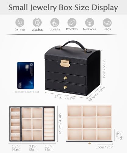 Homde Small Jewelry Box for Girls: 3-Layer Lockable Organizer(Black) - color: Graphite Black