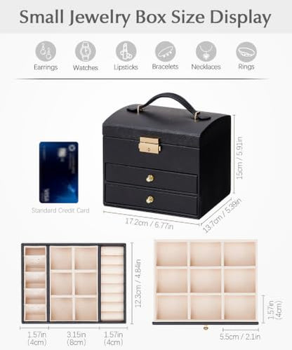 Homde Small Jewelry Box for Girls: 3-Layer Lockable Organizer(Black) - color: Graphite Black