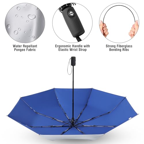 G4Free UPF 50+ UV Protection Travel Umbrella 42/46 Inch Auto Open Close - color: Blue/Silver, size: 42 inch