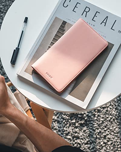 VULKIT Passport Wallet for Travel RFID Blocking Premium Leather - color: Pink