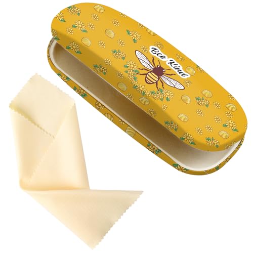 Glasses Case Hard Shell,Portable Protective Eyeglasses Case, Eyeglass Holder Box with Cleaning Cloth,for Women Men - color: Bees