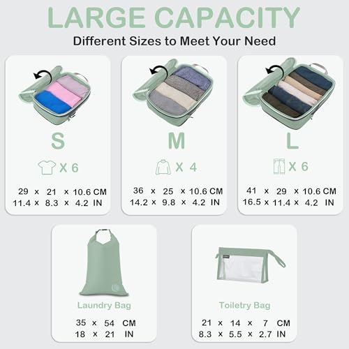 Cipway 여행용 압축 패킹 큐브, 세이지 그린., 여행, 출장 - color: 세이지 그린., size: 6PCS