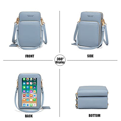 myfriday Touch Screen RFID Phone Crossbody Purse with 2 Straps for Women - color: A-light Blue