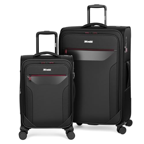 2-Piece Set(22/32in) Upright Spinner Softshell Luggage Sets - color: Black, size: 2-Piece Set (22 inch/32 inch)