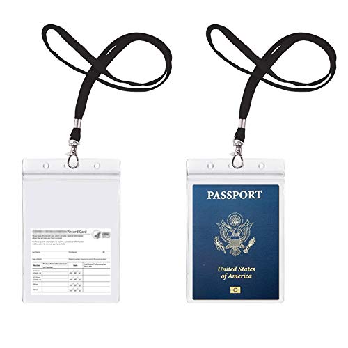 Passport Badge Holders with Extra PVC ID Card Holder and Woven Lanyards Ideal for Cruise and Vacation by CypesCrafts(2Pack Black Lanyards) - color: 2p Black Lanyards
