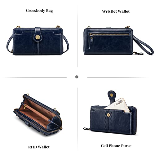 S-ZONE Crossbody Bags for Women Phone Purse RFID Blocking with 2 Straps - color: Dark Blue