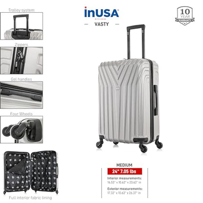 InUSA VASTY 24-Inch Medium Hardside Spinner Luggage Lightweight Grey - color: Grey, size: 24 Inch
