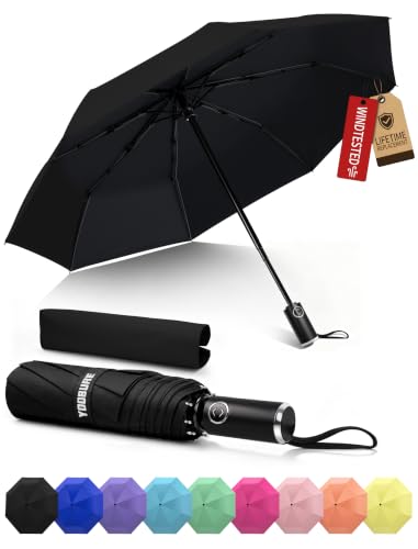 Yoobure Compact Travel Umbrella, Windproof Automatic Folding UV Sun & Rain - color: Black