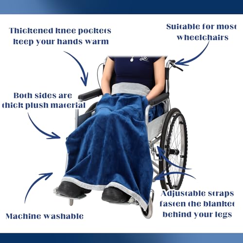 Newwiee Christmas Wheelchair Blanket with Pouch, Navy Blue, Simple - color: Navy Blue