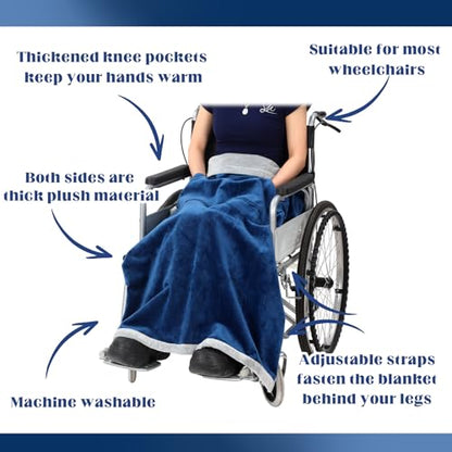 Newwiee Christmas Wheelchair Blanket with Pouch, Navy Blue, Simple - color: Navy Blue