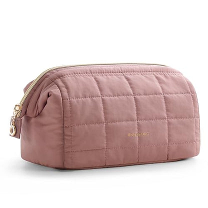 BAGSMART Makeup Bag Travel Toiletry Bag, Wide-open Zipper Pouch, Dark Pink - color: 02-Dusty Rose Pink