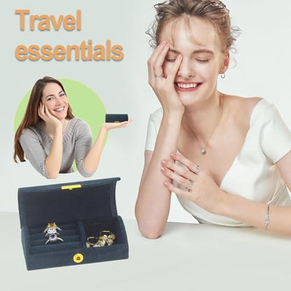 Small Jewelry Box, Mini Travel Jewelry Case Blue Velvet - color: Mini - Blue