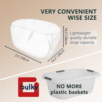 Collapsible Laundry Hamper Basket,Pop Up Mesh Foldable Bag for Laundry Room - color: White