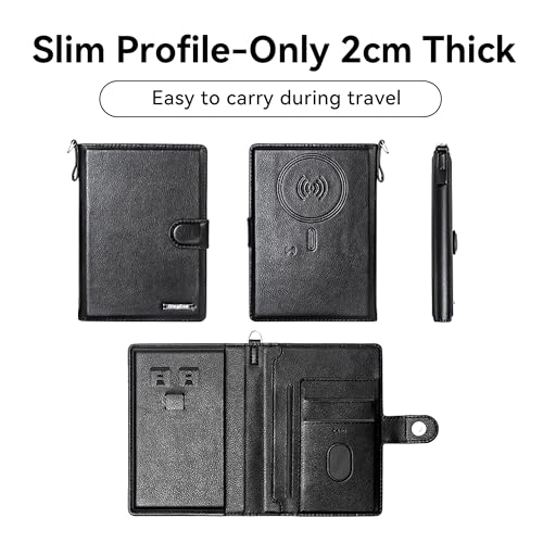 Trackable Passport Holder for Travel, RFID Blocking Wallet, Black - color: Black