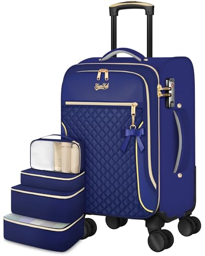 Carry On Luggage 22x14x9 Airline Approved, 20" Softside Suitcase for Travel - color: Blue