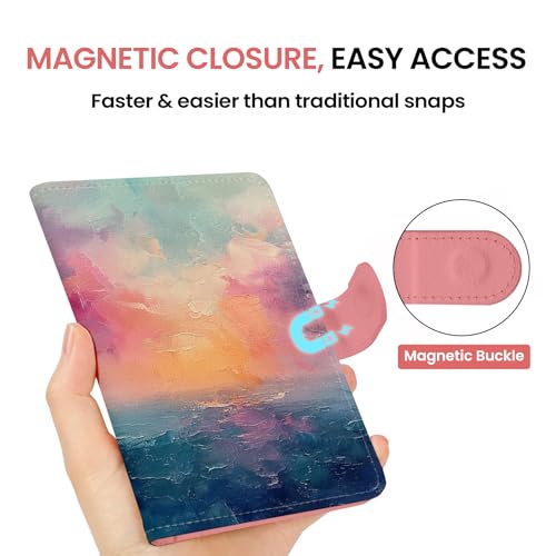 Passport Holder for Travel, RFID Blocking Wallet with Magnetic Closure - color: E-Sunrise