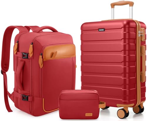 Carry on Luggage, Suitcase Set 3Piece with Backpack YKK zippers - color: Red