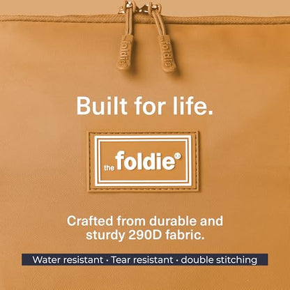 The Foldie Foldable Travel Bag for Women - 40L Weekender Bag with Multiple Pockets - Carry On Expendable Travel Bag - color: Cognac