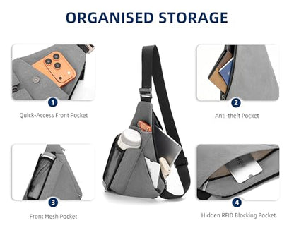 OSOCE Sling Bag for Men, RFID Blocking Anti-Theft, Water Bottle Holder, S - color: Grey, size: Small